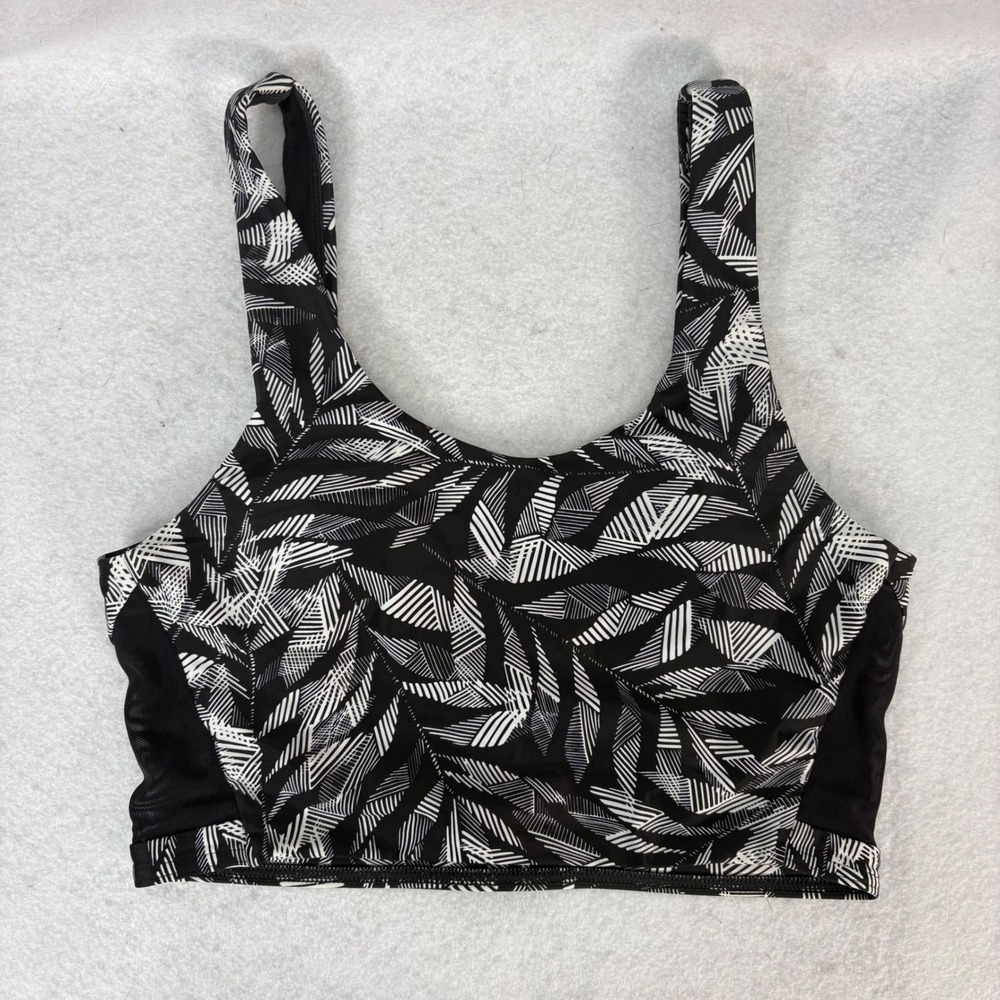 PrAna Black White Leaf Print Sports Bra Mesh Sides Womens XS Yoga Activewear